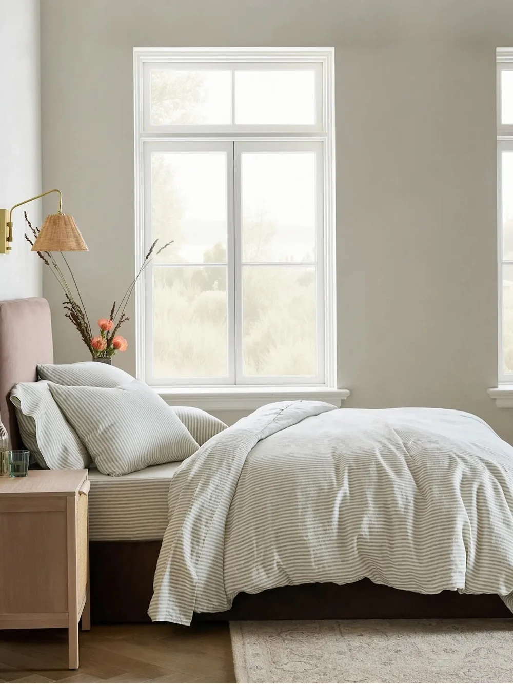 Quince King/Cal King European Linen Stripe Duvet Cover Set